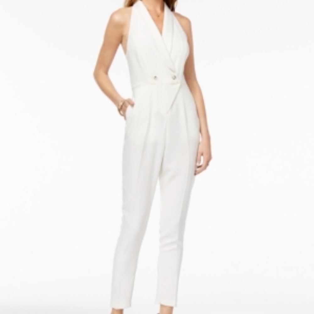 JUNIORS' SHAWL-COLLAR RACERBACK JUMPSUIT NWT